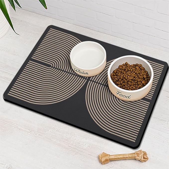 Modern Rainbow Easy Dog Food & Water Mat, Boho Vintage Pet Feeding Mat for Floor Non-Slip Waterproof, Super Absorbent Cat Bowl Mat, Easy to Clean Durable Pet Placemat,12" × 20"
