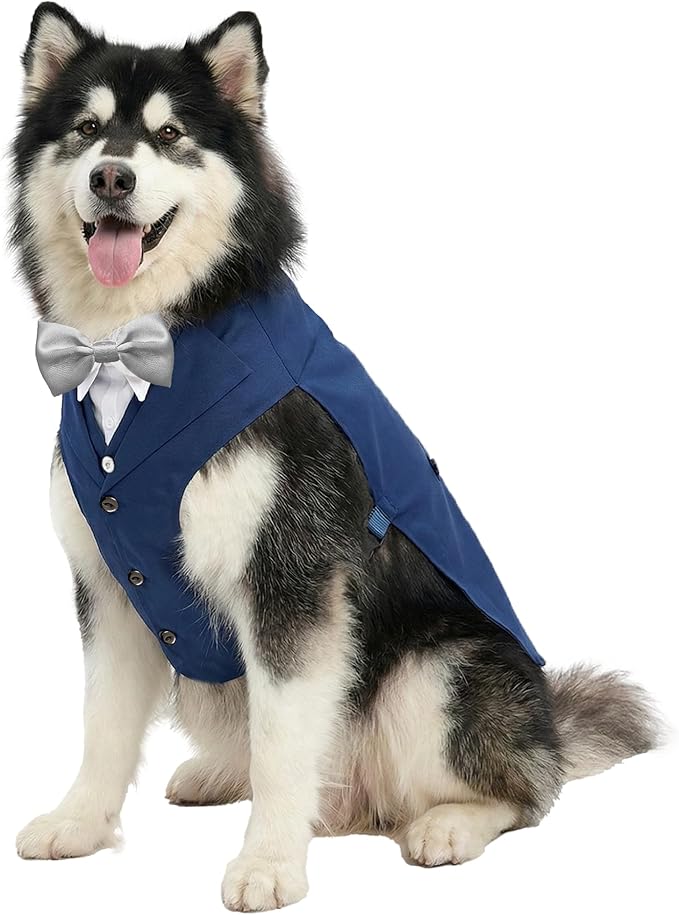 AVERYDAY Dog Tuxedo with Bow Tie for Wedding Outfit, Dog Suit Costume for Christmas Halloween Valentine’s Day, Adjustable Pet Tux Harness with Leash Ring, Formal Wear for Small Medium Large Dogs