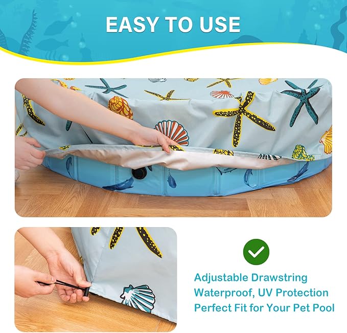 Foldable Round Dog Swimming Pool Cover, for 32 "/63“/48” Collapsible Outdoor Tub, PVC Coating Waterproof and UV Protection, Leakproof Washable Kiddie Pet Small Paddling Bath Accessories