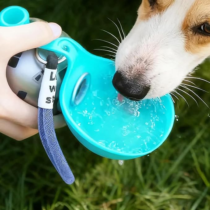 2 in 1 Portable Dog Water Bottle, 2026 New 10oz Spherical Stainless Steel Pet Bottle with Silicone Foldable Bowl, No-Spill Leak-Proof Design, Dog Water Bottle for Walking, Hiking, Travel (Pink+Blue)