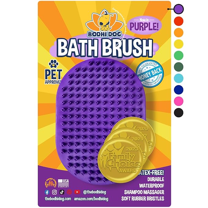 Bodhi Dog Shampoo Brush - Pet Grooming & Bath Supplies for Dogs and Cats - Bath Brush for Long & Short Hair - Premium Scrubber for Shower, Bathing & Massage (One Pack, Purple)