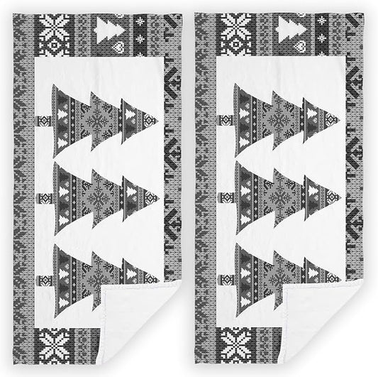 2 PCS Merry Christmas Trees Hand Towels Soft Microfiber Grey Snowflake Xmas Trees Kitchen Towel for Bathroom Yoga Gym Winter New Year Decorative Towels 13.8"X29.1"