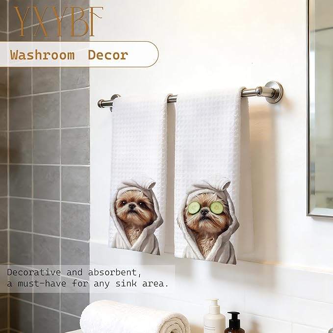 Funny Shih Tzu Hand Towels for Bathroom Powder Room Spa Decor 16x24 Inches, Shih Tzu Gifts for Women, Funny Bathrobe Dog Bathroom Towels Decorative, Set of 2