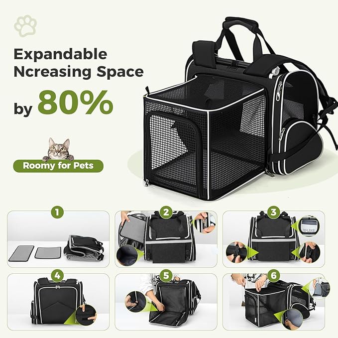 Lekereise Widened Pet Backpack Travel, Wide Pet Carrier Backpack for Cats and Small Dogs up to 18 lbs, Breathable Mesh Backpack Carrier with Sun Shade, Safety Leash, Hand Carry for Travel Vet Car