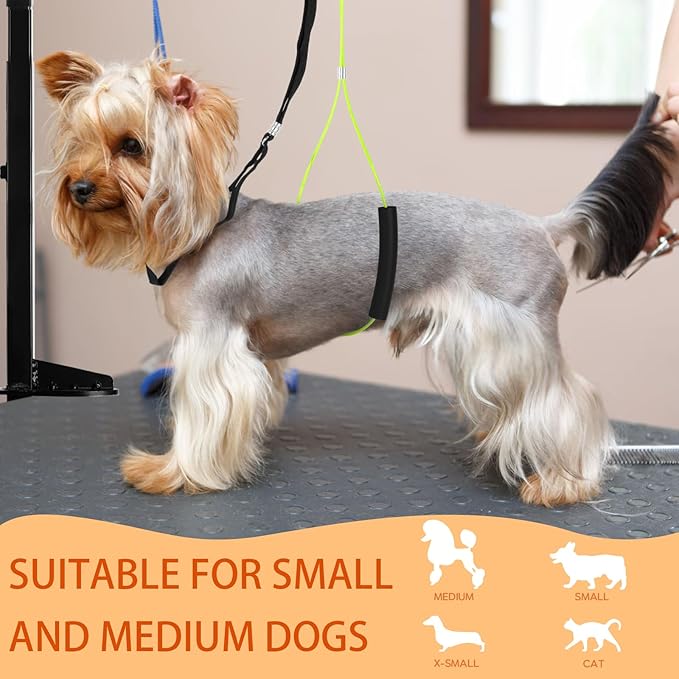 Foldable Dog Grooming Arm with Clamp - Adjustable Height 18"-35", Dog Grooming Table Arm with Hammock and No-Sit Holder, Grooming Restraint for Small Medium Dogs at Home or Salon