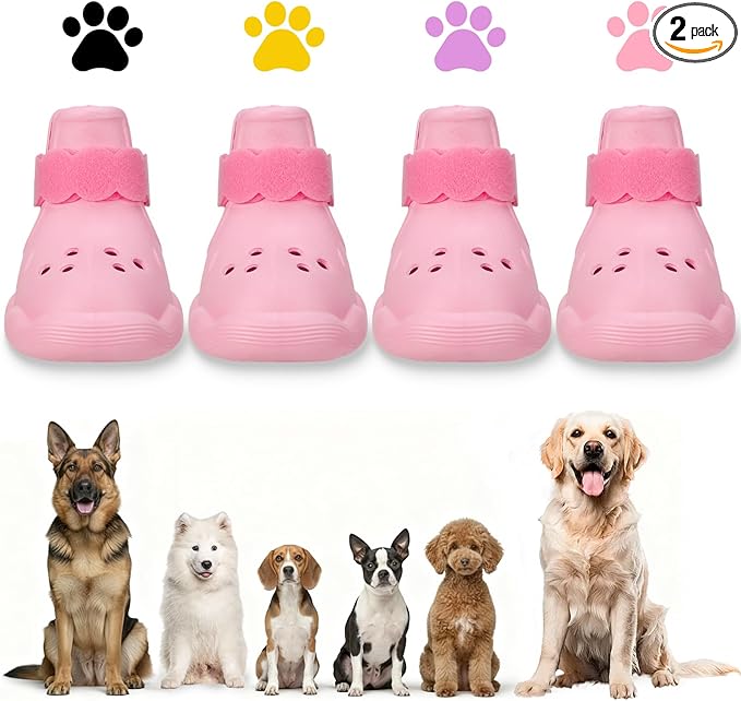 Dog Shoes for Hot Pavement and Snow - Waterproof, Non-Slip, Breathable Booties with Adjustable Straps for Small Medium, and Large Dogs (Pink, L)