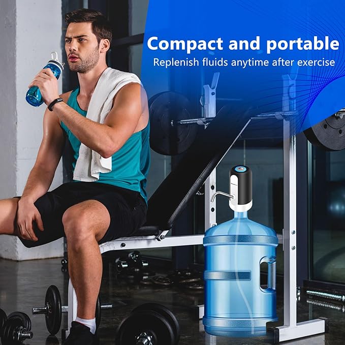 Water Dispenser for 5 Gallon Bottle, USB-C Electric Water Pump for 5 Gallon Jugs and Bottles, Portable Automatic Drinking Water Dispenser for Camping, Travel, Black