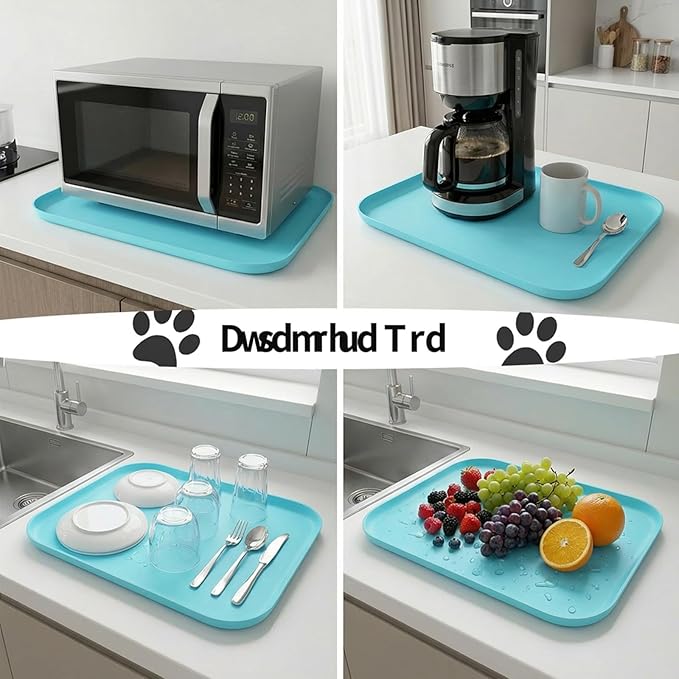 Waterproof Silicone Pet Feeding Mat Blue with Raised Edge,24" x 16"Non-Skid Spill Proof Dog Bowl Mats, Easy Clean Cat Bowls Placemat for Cats and Dogs