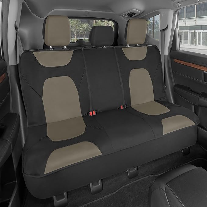 Motor Trend AquaShield Waterproof Beige Rear Split Bench Seat Covers for Trucks Rear Seat Cover Only - Black Car Seat Covers, Back Seat Cover Only - Durable Neoprene Spill Resistant for Kids & Dogs