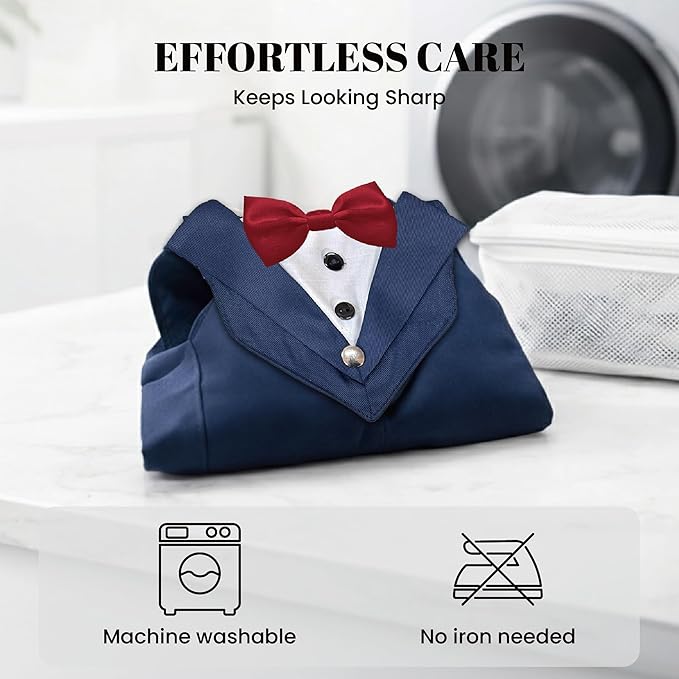 AVERYDAY 2 Pcs Dog Tuxedo & Bandana Set, Dog Suit Costume with Bowtie for Wedding Outfit, Pet Tux Harness with Leash Ring for Party Birthday Christmas, Formal Wear for Small Medium Large Breed