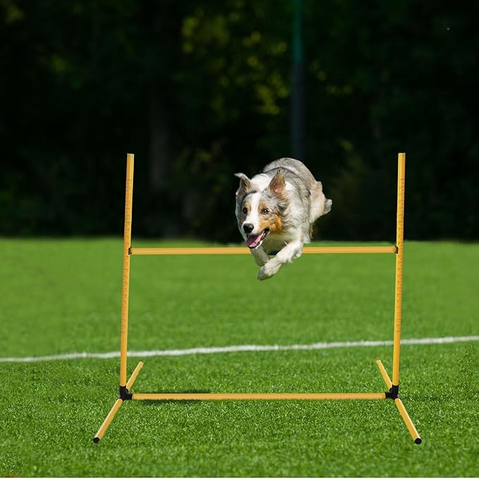 Halloscume 6 Pcs Dog Agility Training Equipments Dog Agility Jumps Hurdles Adjustable Jumps Hurdles Pet Jump Bars with Bag and Whistle for Indoor Outdoor Dogs Pet Jump Course Game(Yellow)