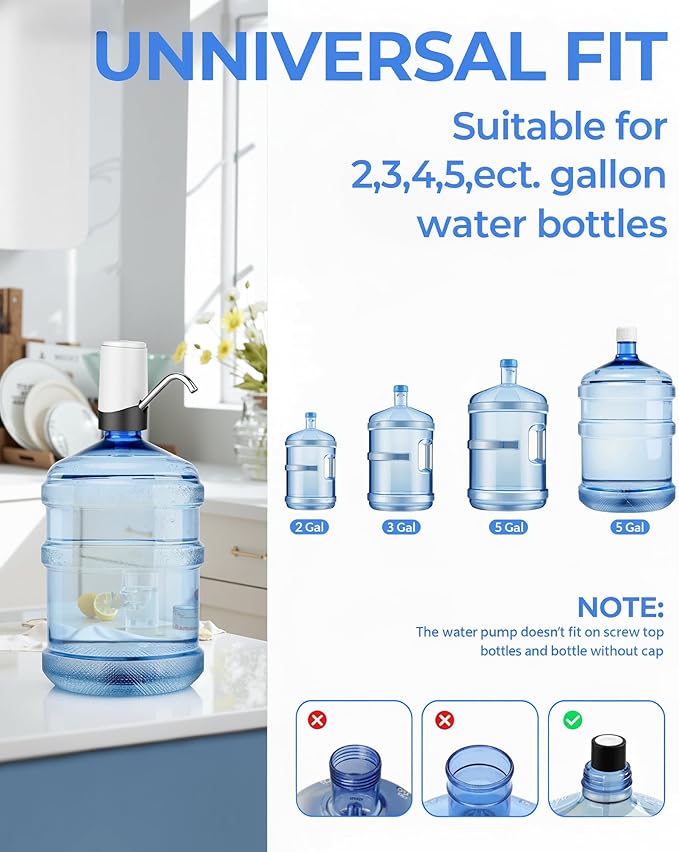 Water Dispenser Pump, USB Charging Automatic Drinking Water Pump for Mini Water Jug Dispenser Portable, Ideal for Home Kitchen Living Room Office Camping