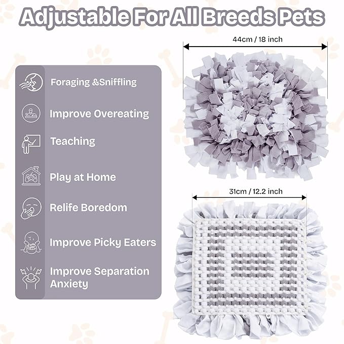 Snuffle Mat for Dogs | Travel-Friendly & Durable Dog Sniff Mat | Encourages Foraging, Slow Eating, Mental Stimulation & Stress Relief | Interactive Dog Enrichment Mat for Puppies & Adult Dogs (Grey)