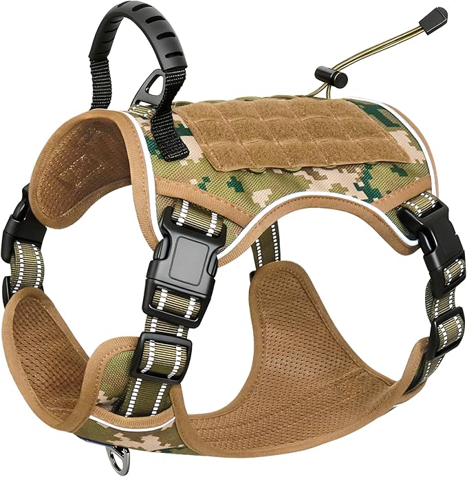 Hotsky Tactical Dog Harness No Pull，Adjustable Service Dog Vest Reflective Military Pet Harness with Control Handle Molle Loop Panels for Training Walking Running(Army Camo, L)