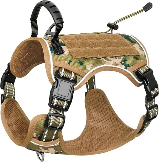 Hotsky Tactical Dog Harness No Pull，Adjustable Service Dog Vest Reflective Military Pet Harness with Control Handle Molle Loop Panels for Training Walking Running(Army Camo, XL)