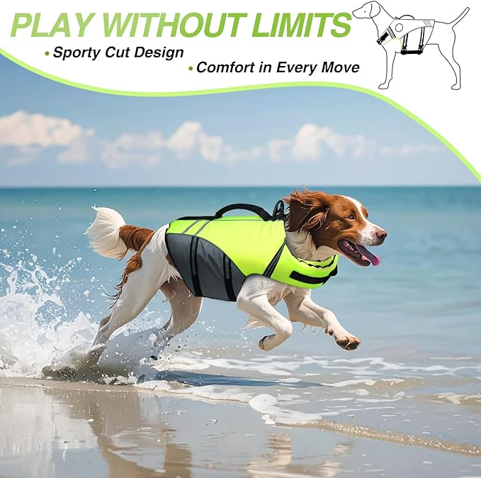VIVAGLORY Sports Style Dog Life Vest, Dog Life Jacket for Swimming & Boating, Ripstop & Buoyancy for Puppy Doggy, Lifejacket with Handle, M, Bright Yellow
