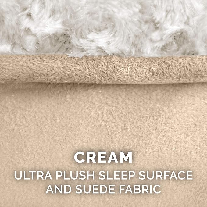 Furhaven Memory Foam Dog Bed for Large Dogs w/ Removable Washable Cover, For Dogs Up to 75 lbs - Ultra Plush Faux Fur & Suede Luxe Lounger Contour Mattress - Cream, Jumbo/XL