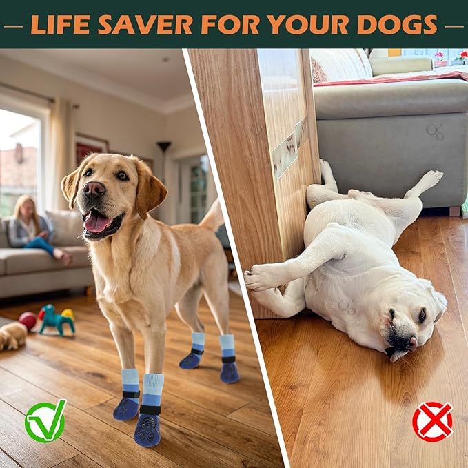EXPAWLORER Anti Slip Dog Socks to Prevent Licking Paws, Dog Shoes for Hot Pavement, Dog Booties for Hardwood Floors, Dog Boots & Paw Protectors with Grippers for Small Medium Large Senior Dogs Blue M