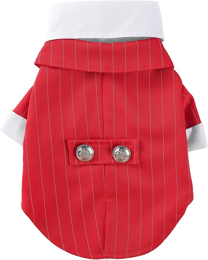GabeFish Pets Wedding Jackets Suit for Dogs with Bow Tie Puppy Cat Formal Clothes Shirt Tuxedo (RedStriped, L (Chest 17.3in/44cm)