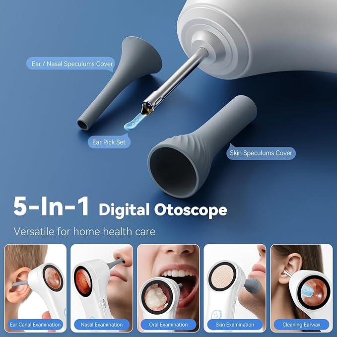 Ear Camera with 1.21” Screen, 1080P HD Digital Otoscope Ear Scope with 4 LED Lights, Ear Cleaner Camera with 10 Ear & Nose Tips, 6 Ear Pick Tools, Skin Probe, Type-C Charging for Adults Kids Pets