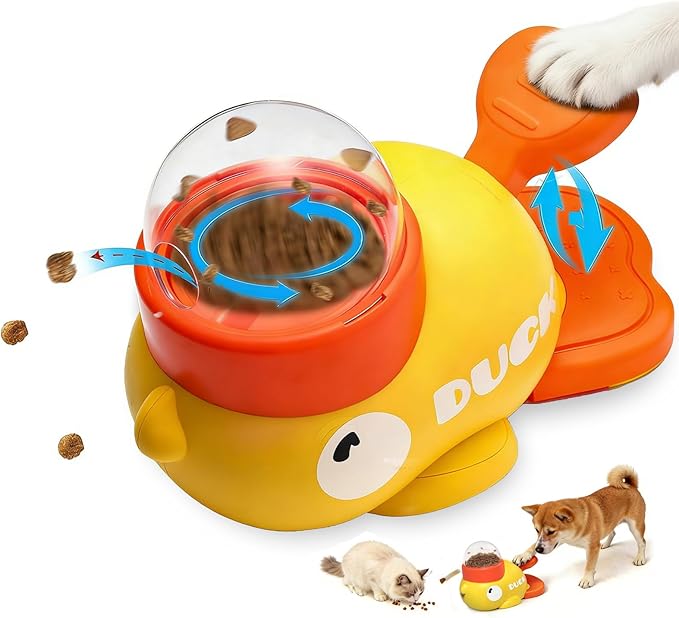 Fanosy Interactive Treat Dispenser Toy for Dogs & Cats - 2-in-1 Food Puzzle Slow Feeder, Durable Cute Duck Shape, IQ Training, Reduces Bloating (Yellow-1)