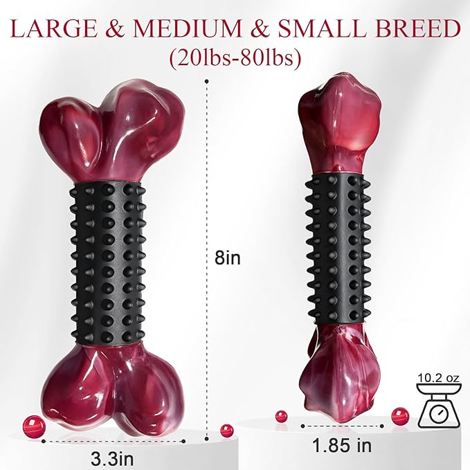 3-Pack Tough Dog Toys for Aggressive Chewers: Bacon Flavored Long Lasting Dog Bones for Large Dogs, Heavy Duty Nylon & Rubber Dog Chew Toys to Keep Them Busy, Medium & Large Breed, Black