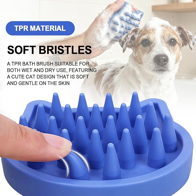 Blue Cat-Shaped Dog Shampoo Brush Dog Washing Brush Massage Bath Brush for Dogs Cats Remove Loose Hair Knots Gentle Pet Grooming Tool Deep Cleansing