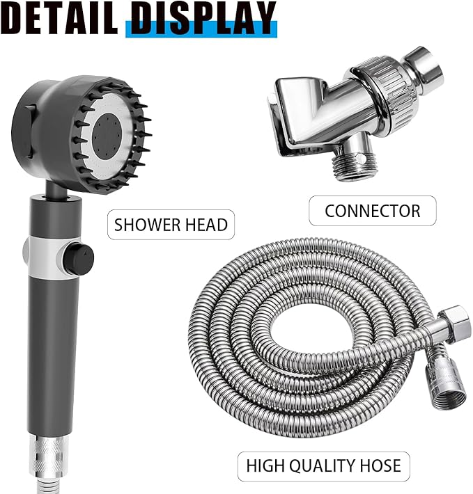 Handheld high-pressure shower head, with hose combination set, filter and various spray modes, Adjustable bracket,one-key switch, clean tiles, bathtubs and pets