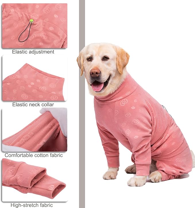 Dog Coats Autumn Winter Jumpsuit for Large Medium Dogs, Warmer Recovery Suit Polar Fleece Dog Bodysuit Lightweight Pajamas Pullover Stretchy Onesie Four-Legged Cold Weather Clothes(6XL, Pink)