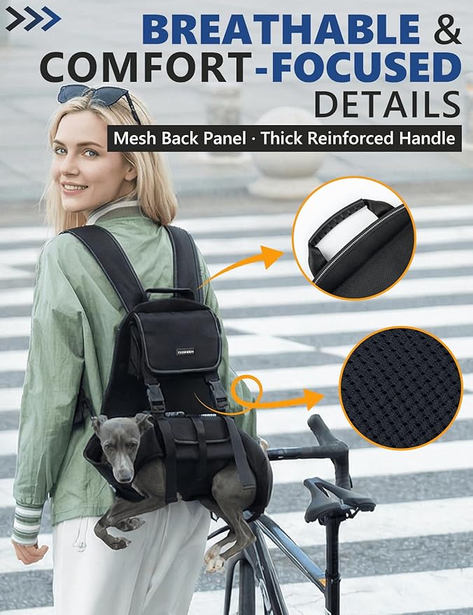 Dog Backpack Carrier(5-10lbs), Pet Lift Carrier for Small Medium Dogs, Breathable Mesh Comfortable Adjustable Straps, Lightweight Travel Backpack for Pet Disabled, Injuries, Hiking, Walking