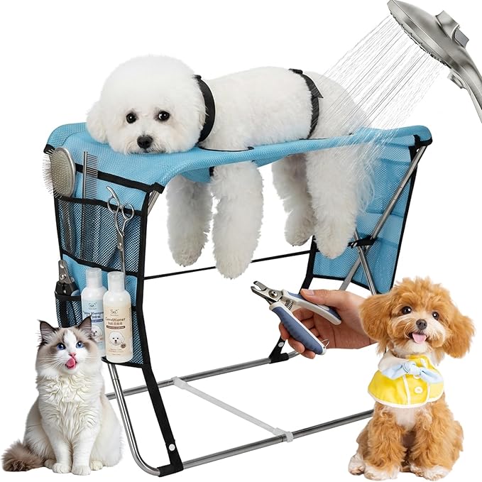 Foldable Pet Grooming Hammock for Small Dogs & Cats - Sturdy Stainless Steel Support Suitable, Dog & Cat Grooming Table - Gentle Joint Support for Nail Trimming, Bathing & Care, No Hook Needed -30 lbs