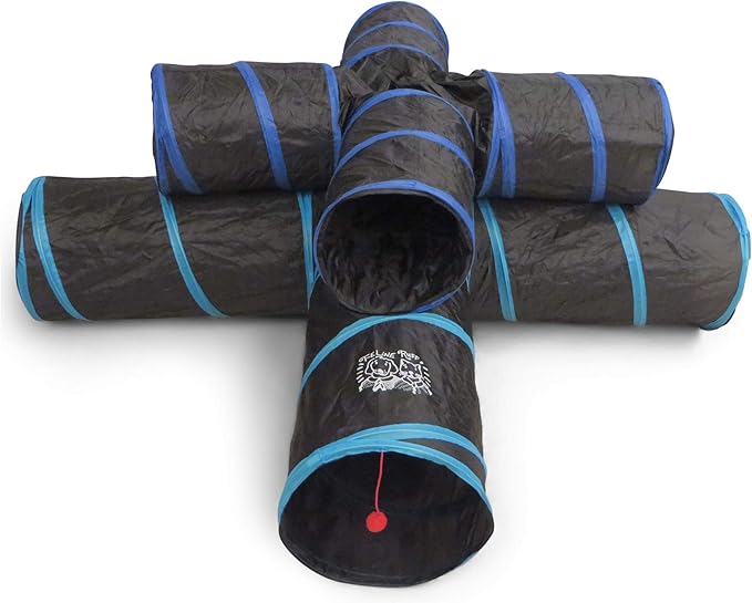Feline Ruff Premium 4 Way Cat Tunnel. Extra Large 12 Inch Diameter and Extra Long. A Big Collapsible Play Toy. Wide Pet Tunnel Tube for Rabbits, Kittens, Large Cats, and Dogs.