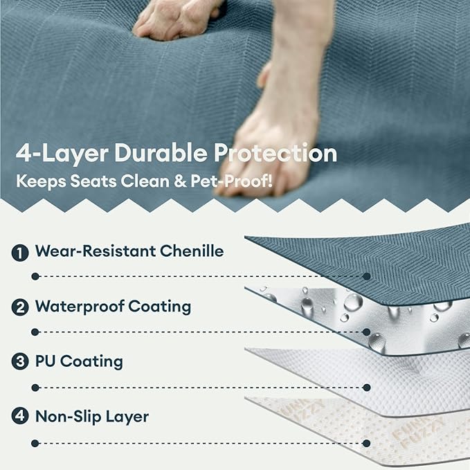 FUNNY FUZZY Dog Car Seat Cover for Back Seat, Back Seat Pet Cover for Dogs Waterproof, Scratchproof Dog Backseat Cover, Non-Slip Bench Car Seat Protector, Universal Fit Most Cars, SUVs, Trucks, Blue