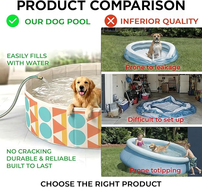 furrybaby Dog Pool for Large Dogs, Foldable Hard Plastic Pet Swimming Pool, Heavy Duty 0.5mm PVC with Non-Slip Bottom, Portable Kiddie Pool for Dogs, Pet Bath Tub for Backyard Summer, Bohemia 63“