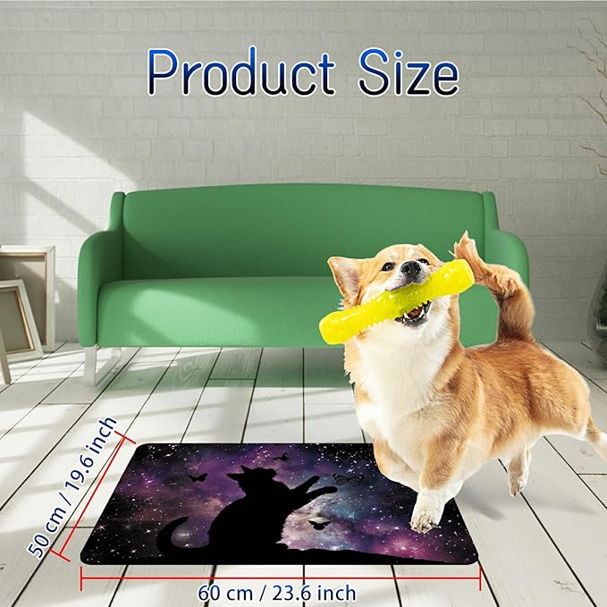 Dog Food Mat, 19.6" x 23.6" Absorbent Pet Feeding Mat for Food and Water, Waterproof Diatom Mud Pet Placemat with Non-Slip Rubber Backing, Easy Clean Cat Bowl Mat for Floors - Dark Cat