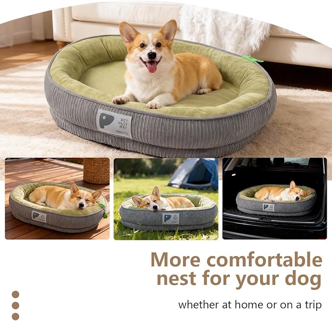 Washable Pet Cat Dog Bed Small Medium,Memory Foam Calming Pet Puppy Dog Crate Beds Cushion for Small Medium Dogs Indoor Cats Crate,Pet Dog Cat Crate Mat with Detachable Bottom and Bolster Cushion
