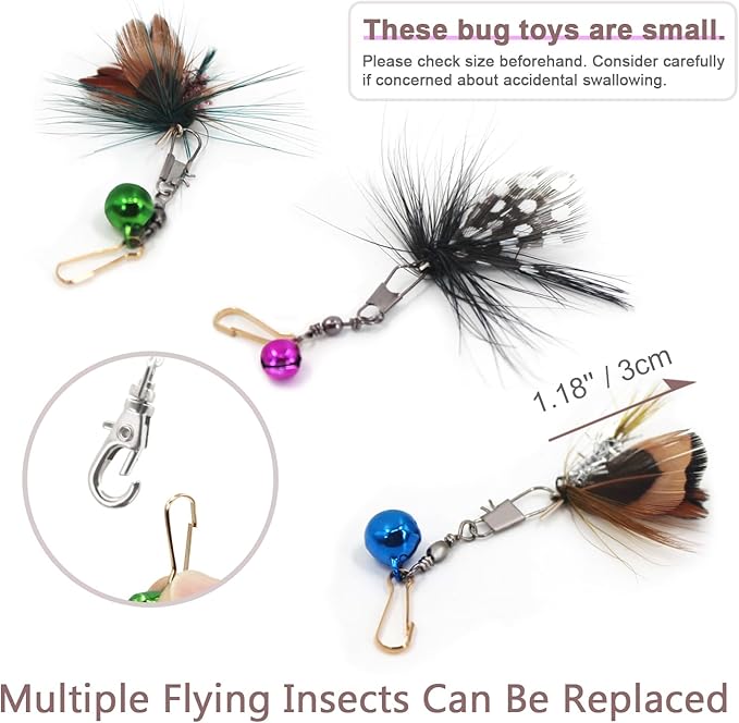 SONGWAY Mini Cat Wand Toy Replacement - 10 Pieces Insect Worm Cat Toys Attachments, Cat Feather Toy Refills