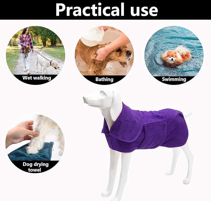 Geyecete Dog Drying Coat - Fast Drying Dog Bath Robe Towel - Microfibre Super Absorbent, Luxuriously Soft - Purple - XXXL