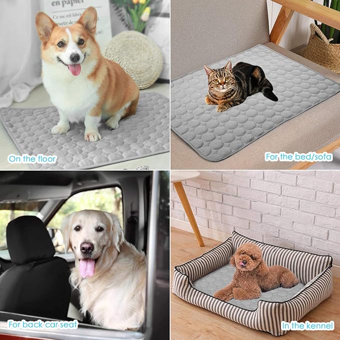 SOMOYA Dog Cooling Mat (Q-Max>0.4) Pet Cooling Pads Blanket Sleeping Kennel Mat,Ice Silk Cool Mat Pad Breathable Dog Bed Mats Beach for Large Dogs Cats (Grey, 27x22 in)