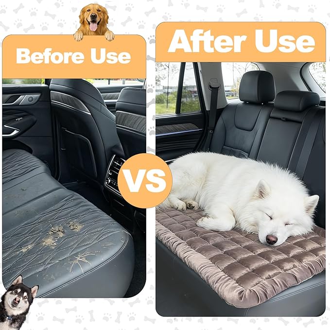 Dog Car Seat Cover for Back Seat,Pink Flannel Pet Bed Mat, Non-Slip Waterproof Bottom, Washable Dog Bed & Seat Protector for Cars SUVs Trucks, Fits Backseat Extenders, 59.1 x 23 Inches