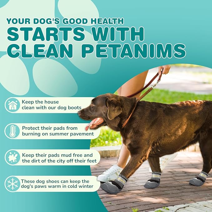 Petanims Dog Shoes for Large Dogs, Medium Dog Boots & Paw Protectors for Winter Snow, Waterproof Dog Booties for Hot Pavement, Hardwood Floors, for Rainy Black Size 3