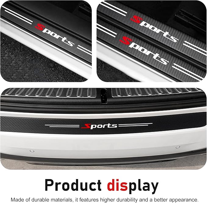 9 PCS Car Door Sill Protector, Carbon Fiber Rear Bumper Guard Strip, Leather Threshold Sticker, Anti-Scratch Auto Door Entry Guards Sill Protector, Universal for Most Vehicles (Black)
