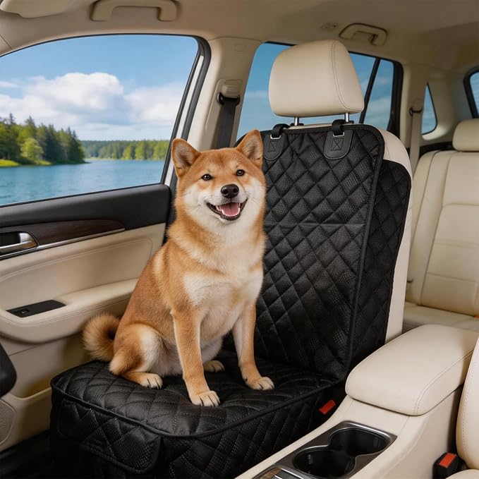 Dog Car Seat Covers Waterproof Front Pet Seat Cover, Full Protection Seat Cover with Side Flaps for SUV Truck Car, Nonslip Scratchproof Universal Fit, Black