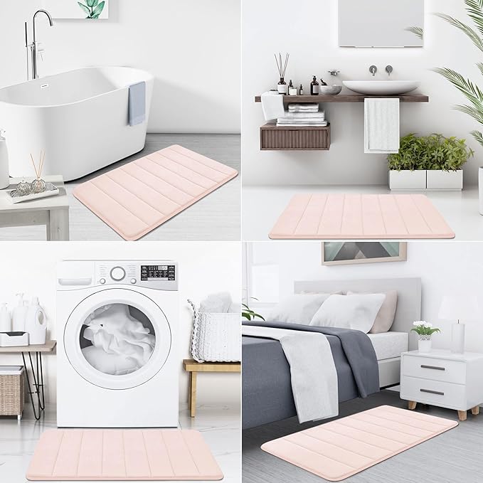 Buganda Memory Foam Bath Mat, 44" x 24", Ultra Soft and Non-Slip Bathroom Rugs, Water Absorbent and Machine Washable Bath Rug Runner for Bathroom, Shower, and Tub, Pink