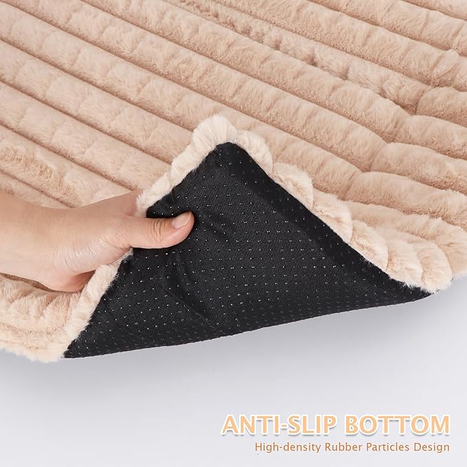 BVAGSS Dog Bed Washable Crate Mattress,Anti-Slip Memory Foam Soft Warm Pet Cushion for Small Medium Dogs, Calming Fluffy Sleeping Kennel Pad XH082 (24''x18'',Apricot)