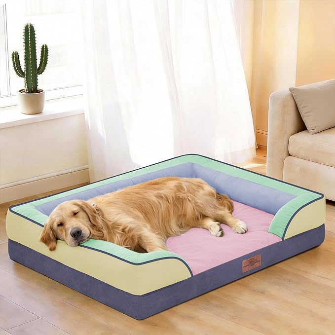 Comfort Expression Orthopedic Dog Bed for Large Dogs 36x27 Inch, Waterproof Egg Crate Foam Large Pet Bed with Bolsters, Dog Couch with Washable Cover & Non-Slip Bottom, Frosted Grape