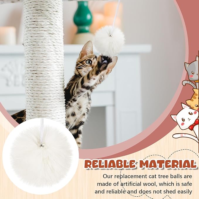 Simgoing 15 Pack Cat Tree Ball Replacement Parts Hanging Interactive Cats Toy with Bell Elastic Rope Pom Pom Kitten Scratching Post Tree Tower Parts Ball Fit Most Cat Towers Indoor Kitten(Beige)