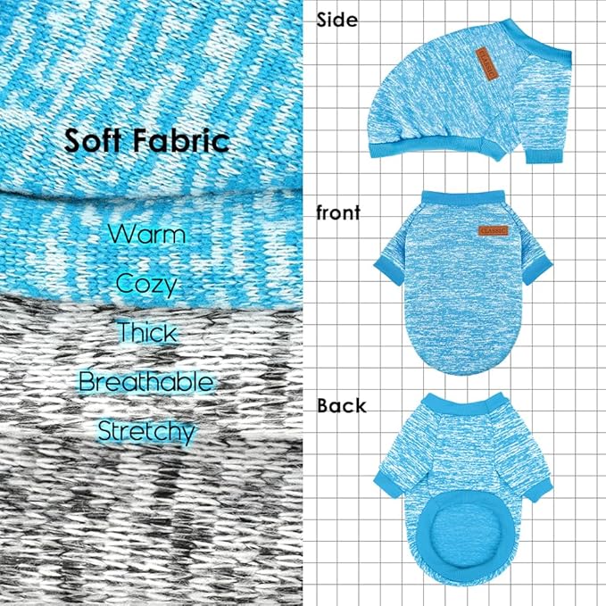 2 Pack Dog Sweaters for Small Dogs Girl Boy Winter Fleece Clothes Warm Soft Dog Sweatshirt Outfit for Dogs Cats Pet Apparel (Grey+Light Blue, M (Back: 13.7",Chest: 17.7", 10-14Ibs))
