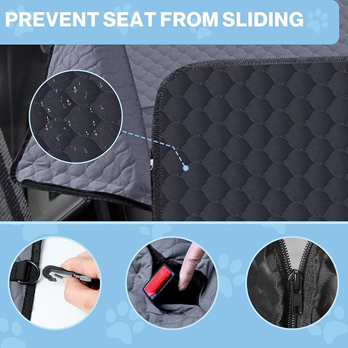 ZRRAJOY Dog Car Seat Cover for Back Seat, Waterproof Protector with Side Flaps, Scratchproof Hammock, Non-Slip Bottom for Cars/Trucks/SUVs (Grey)