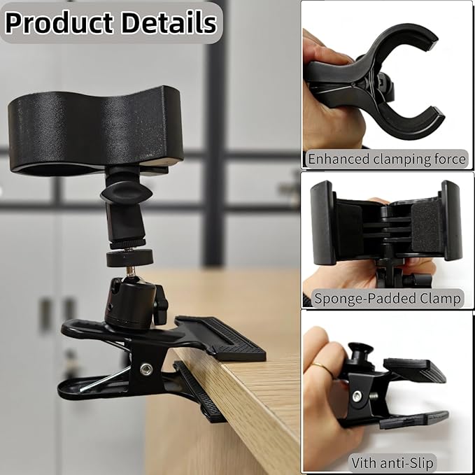 Funvalley Surperfect 360° Rotating Hands Free Blow Dryer Holder, Stable Metal Base & Adjustable Clamp for Easy Styling, Salon Quality at Home, Desk or Wall Mountable Hair Dryer Stand